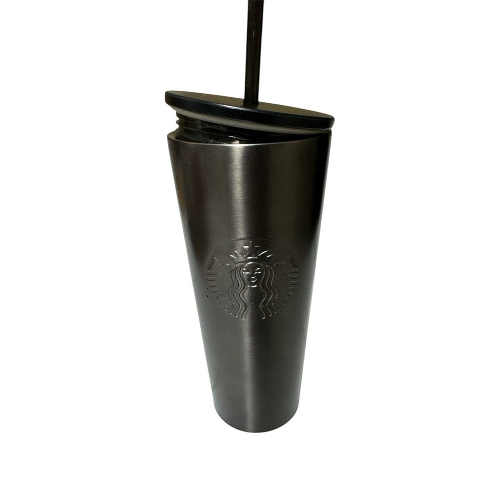 Starbucks Gray Gunmetal Embossed Siren Stainless Steel Cold Cup Tumbler 16oz